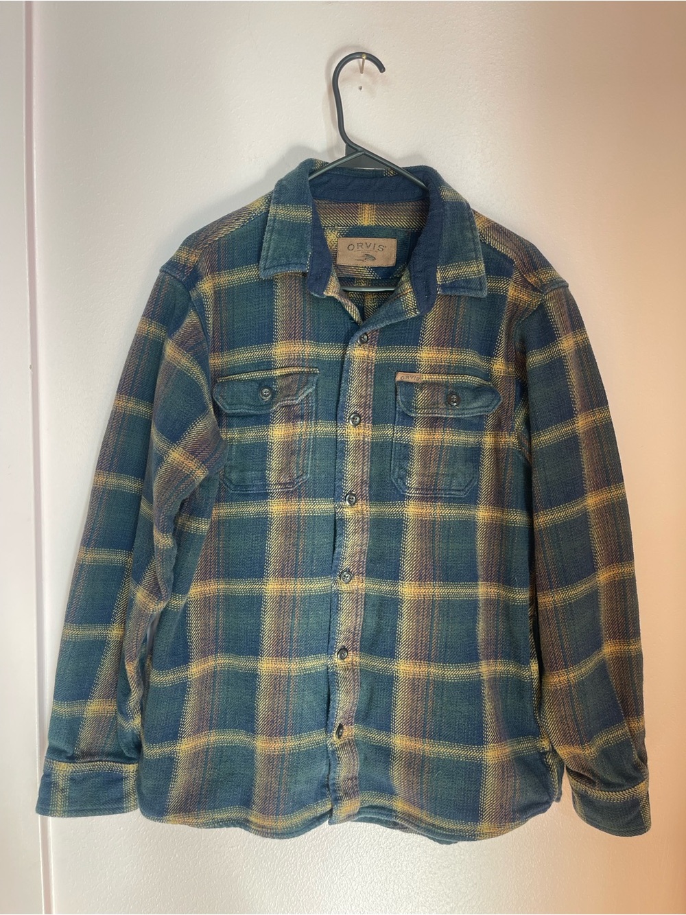 Orvis Classic Collection Green Gold Plaid Flannel Shirt Mens Large 1312517
